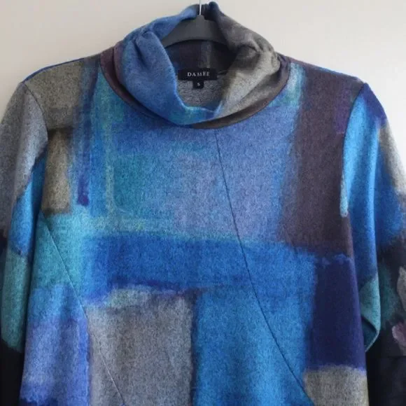 Damee Colorblock Turtleneck Tunic‎ Women's S Oversized Boxy Lagenlook Arttowear - Picture 2 of 11